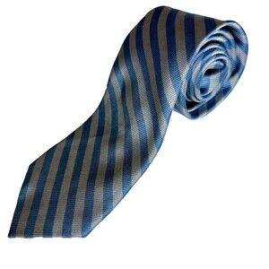 Zianetti Italian 100% Silk Tie Blue & Silver Striped Necktie Made in Italy